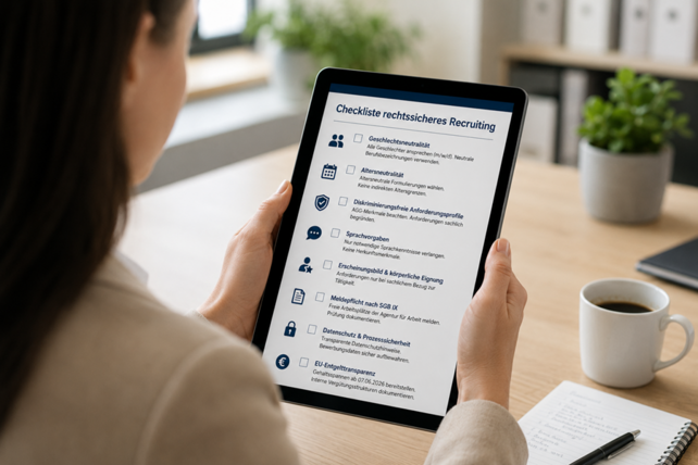 Recruiting-Recht, AGG-Hopper, Stellenanzeige formulieren, SGB IX Meldepflicht, Beweislastumkehr AGG, Gastronomie Personalmanagement, EU-Entgelttransparenzrichtlinie 2026, Arbeitsrecht Gastgewerbe